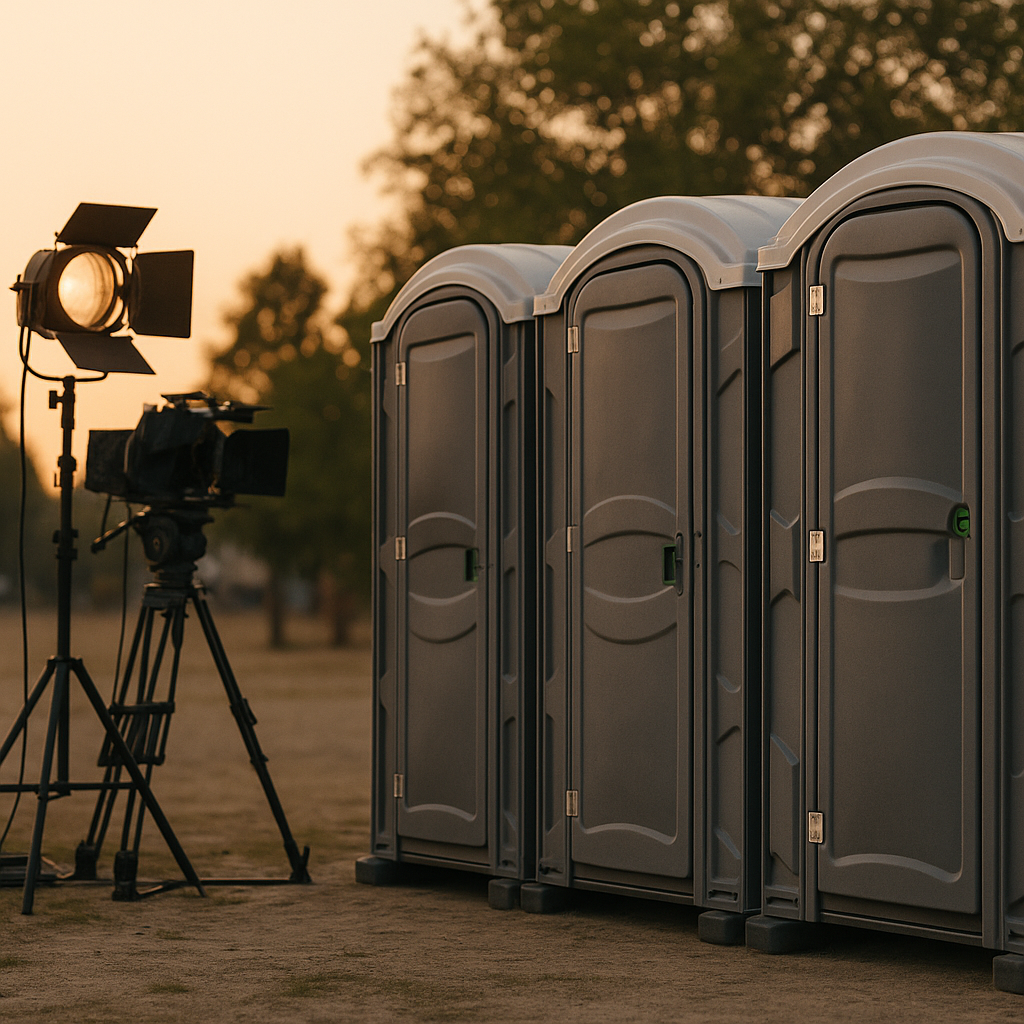 Standard porta potty rentals on a filming set in Southern California.