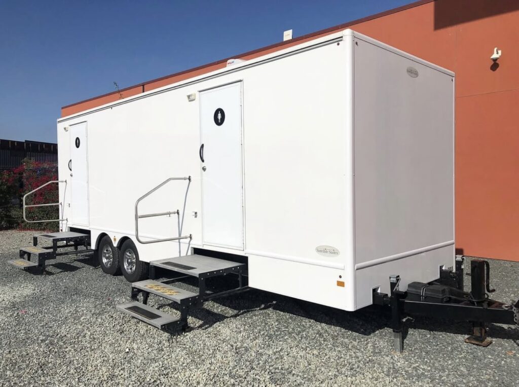 VIP Restrooms 10 stall luxury restroom trailer on site at an event
